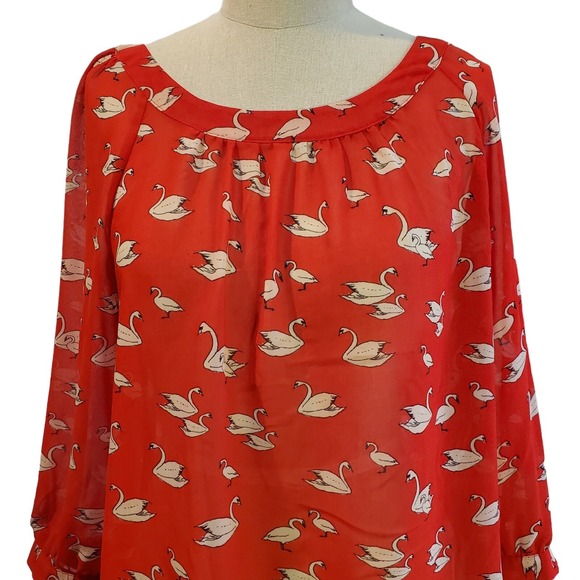 Forever 21 Tops - Red swan sheer blouse size‎ M